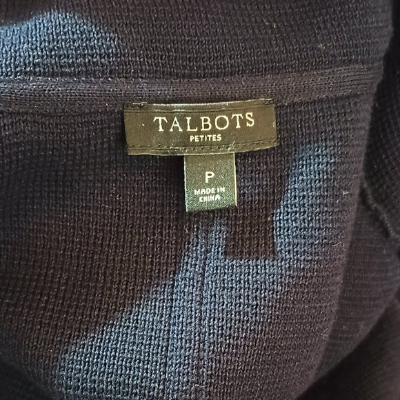 Talbots Navy Nehru Sweater Jacket P with Front Button Pockets Stretch - Picture 7 of 8